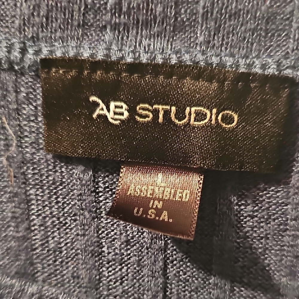 AB Studio Women's Blue Ribbed Ruffled Layered Look Blouse Size Large - Picture 2 of 6